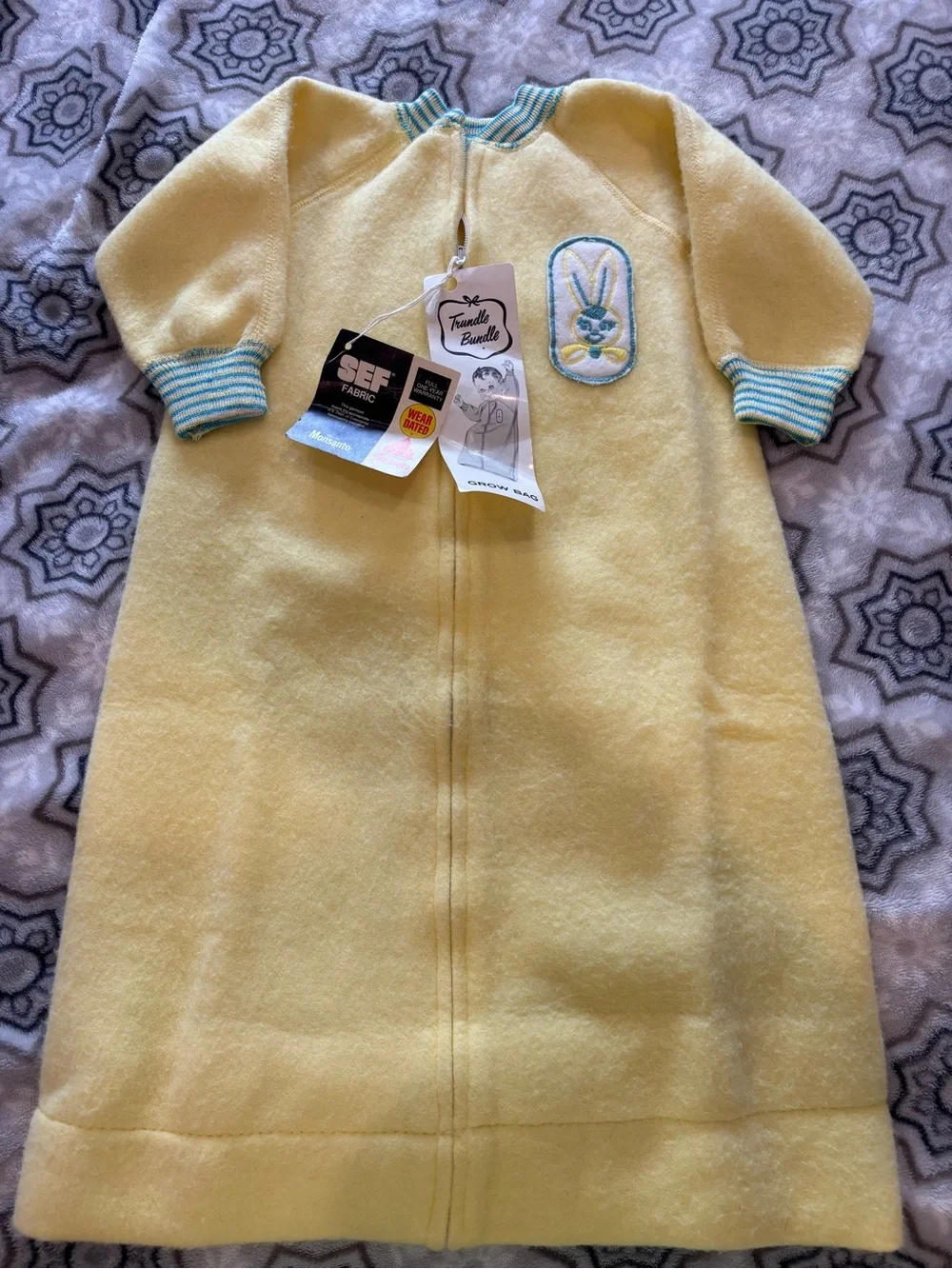 Mid-To-Late 1970s Vintage Trundle Bundle Yellow Bunny Patch Grow Bag